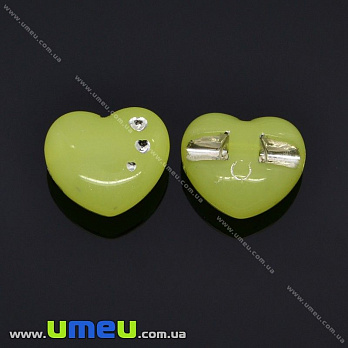 Гудзик пластиковий на полуніжці Серце, 13х12 мм, Салатовий (PUG-012941)