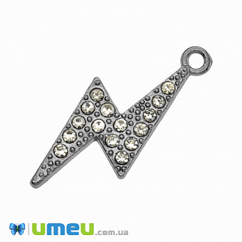Підвіска метал. Блискавка зі стразами, 27х10 мм, Темне срібло (POD-049537)