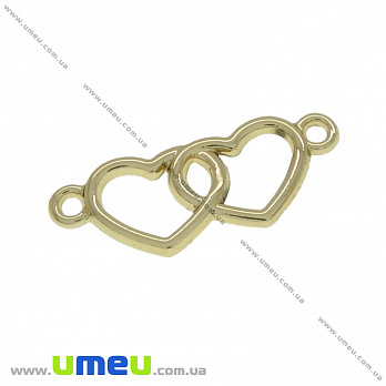 Конектор металевий Серця, 27х11 мм, Золото (KON-036762)