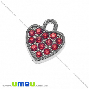 Подвеска металлическая Сердце со стразами, Темное серебро, 14х11 мм, 1 шт (POD-004708)