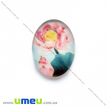 Кабошон скляний з принтом Квіти, 18х13 мм, Овал (KAB-013746)