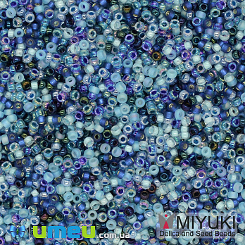Бісер японський Miyuki круглий RR 15/0 №MIX02, Мікс синій (BIS-040547)