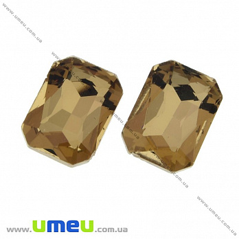 Ріволі скляний, Прямокутний гранований, 14х10 мм, Золотистий (KAB-021987)