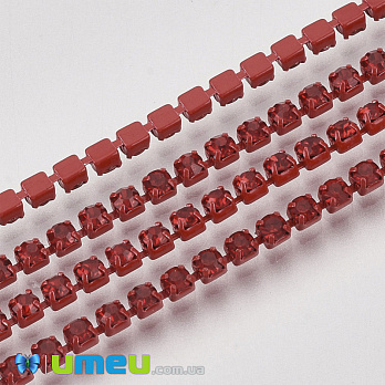 Стразовая цепь SS6 - 2,0 мм, Красная, Стразы стеклянные красные, 1 м (ZEP-040476)