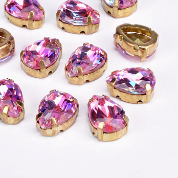 Шатон крапля К9, 14х10 мм, Золото, Рожевий (KAB-053056)