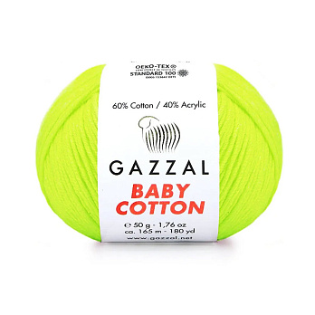 Пряжа Gazzal Baby Cotton №3462, 50 г, 165 м, Желтая неоновая (YAR-060773)