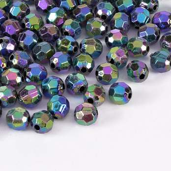 Бусины пластиковые радужные, Круглые граненые, 6 мм, Ирис (BUS-059588)