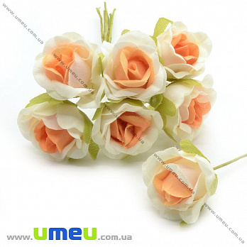 Роза тканевая, 20 мм, Оранжево-белая, 1 шт (DIF-015026)
