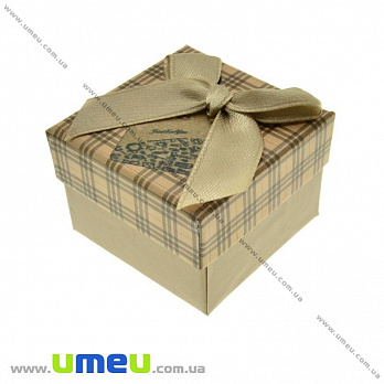 Подарочная коробочка Квадратная в клетку под кольцо, 4,5х4,5х3,5 см, Бежевая, 1 шт (UPK-023068)