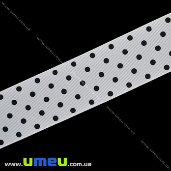 Репсова стрічка в горошок, 40 мм, Біла (LEN-016682)