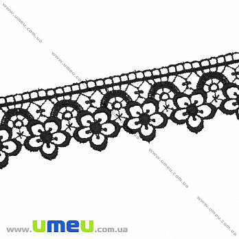 Кружево плетеное Цветы, 32 мм, Черное, 1 м (LEN-011937)
