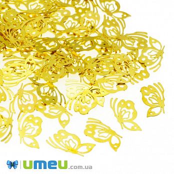 Декоративний елемент Метелик, 6х3х0,1 мм, Золото (DIF-047124)