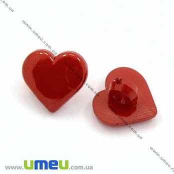 Пуговица пластиковая на ножке Сердце, 15х14 мм, Красная, 1 шт (PUG-012911)