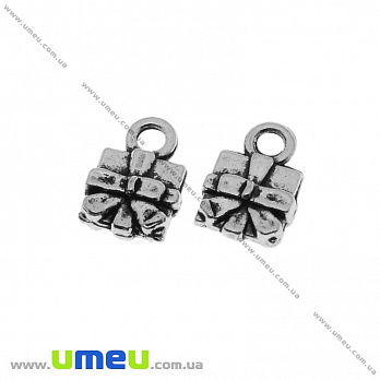 [Архів] Підвіска металева Подарунок (двухстор.), Античне срібло, 12х8 мм (POD-028793)