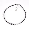Кольє чорне, Намистини скляні та Гематит, 37 см, Нерж сталь (BUS-062393)
