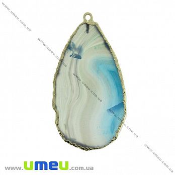 Подвеска из натурального камня, Агат голубой в фольге, 55х30 мм, 1 шт (POD-033056)