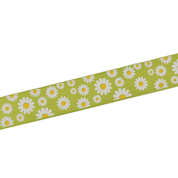 Репсова стрічка з малюнком Ромашки, 25 мм, Оливкова (LEN-054883)