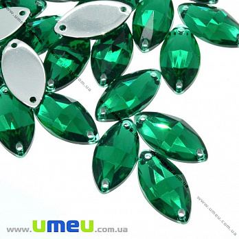 Пришивний кристал пласт. Човник гранований, 15х7 мм, Смарагдовий (KAB-012199)
