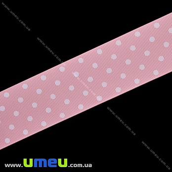 Репсова стрічка в горошок, 40 мм, Рожева (LEN-016685)