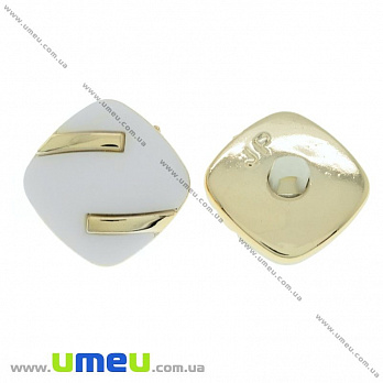 Гудзик пластиковий на ніжці Матовий Білий, 25х25 мм, Світле золото (PUG-021461)