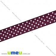 Репсовая лента в горошек, 25 мм, Бордовая (LEN-022446)