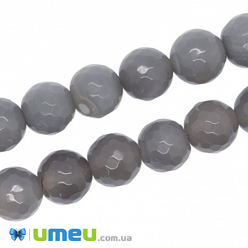 [Архив] Бусина натуральный камень Агат серый, 12 мм, Круглая граненая, 1 шт (BUS-042651)