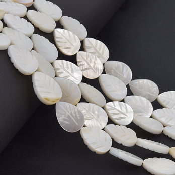 Намистини Перламутр білий, Натур. камінь, 15х10 мм, Листочок (BUS-058116)
