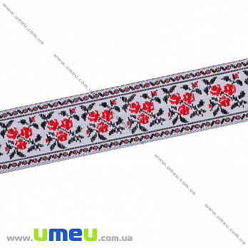 Тесьма с украинским орнаментом, 25 мм, Красная, 1 м (LEN-010373)