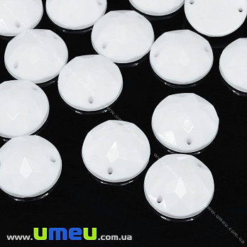 Пришивний кристал пласт. Круглий гранований, 15 мм, Білий (KAB-030583)