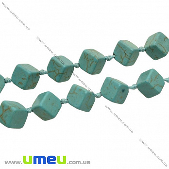 [Архів] Намистина натуральний камінь Бірюза (син.), 12х12 мм, Куб (BUS-023729)