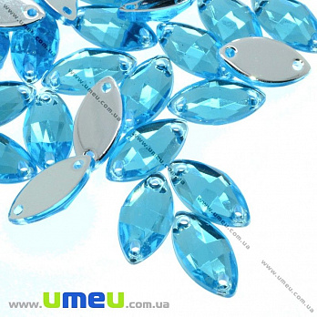 Пришивний кристал пласт. Човник гранований, 15х7 мм, Блакитний (KAB-030570)