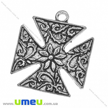 [Архів] Підвіска металева Хрест, Античне срібло, 24х20 мм (POD-007953)