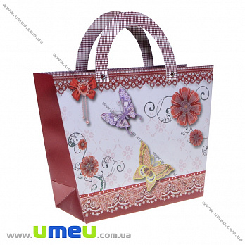 Подарочная сумочка Бабочки, 29х21х9,5 см, Красная, 1 шт (UPK-035683)
