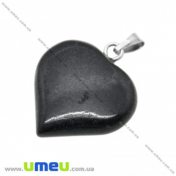 Подвеска Сердце из натурального камня, Агат черный, 25х18 мм, 1 шт (POD-009226)
