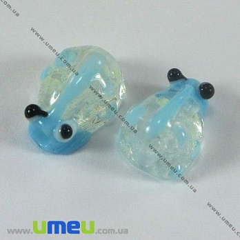 [Архів] Намистина Lampwork Люмінесцентна Божа корівка, 10х7х5 мм, Блакитна (BUS-003231)