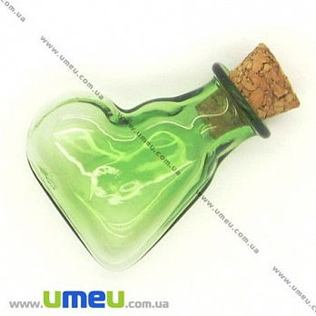 Стеклянная баночка Сердце, Зеленая, 24х20 мм, 1 шт (DIF-006695)