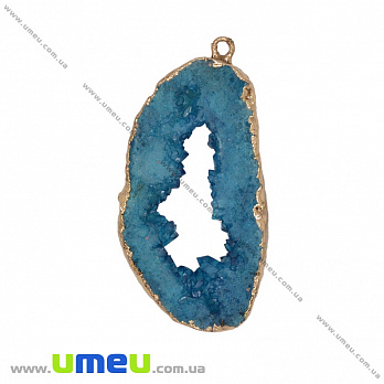 Підвіска з натурального каменю, Друза агату, Блакитна, 47х24 мм (POD-027047)