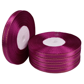 Атласна стрічка з люрексом, 6 мм, Малинова (LEN-052861)