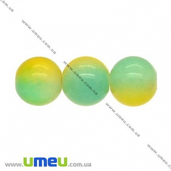 Бусина стеклянная полупрозрачная, 8 мм, Круглая, Желто-голубая, 1 шт (BUS-008320)