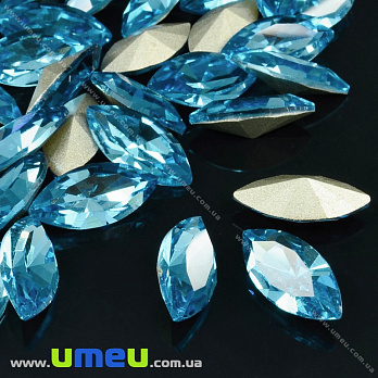 Ріволі скляний, Човник гранований, 15х7 мм, Блакитний (KAB-026025)