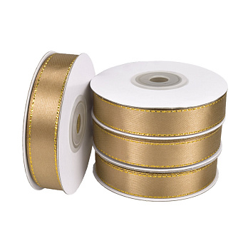 Атласна стрічка з люрексом, 15 мм, Коричнева з золотом (LEN-061078)