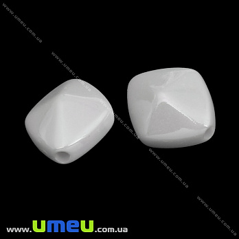 Намистина пластикова Ромб, 16х14х9 мм, Біла (BUS-035857)