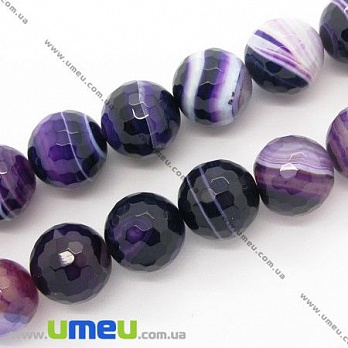[Архив] Бусина натуральный камень Агат фиолетовый, 14 мм, Круглая граненая, 1 шт (BUS-005162)
