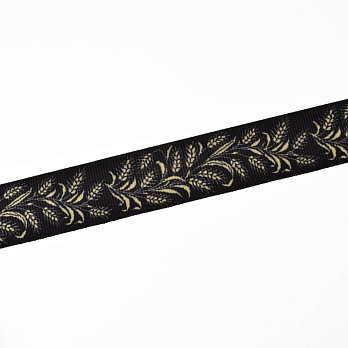 Репсовая лента с рисунком Колоски, 25 мм, Черная (LEN-061751)