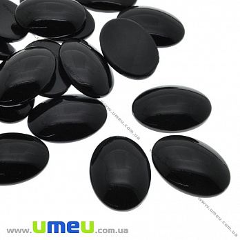 Кабошон скляний забарвлений, 25х18 мм, Чорний, Овал (KAB-031904)