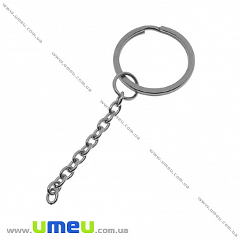 Кольцо для ключей с цепью из нержавеющей стали, 25 мм, Темное серебро, 1 шт (STL-036193)