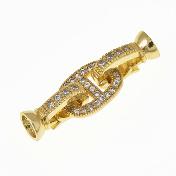 Застёжка, 32х10 мм, Латунь с покрытием 18 kt, Куб. цирконий (ZAM-060844)