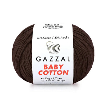 Пряжа Gazzal Baby Cotton №3436, 50 г, 165 м, Коричневая (YAR-060767)