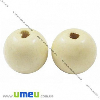 [Архів] Намистина дерев'яна лакована Кругла, 20 мм, Натуральне дерево (BUS-001397)