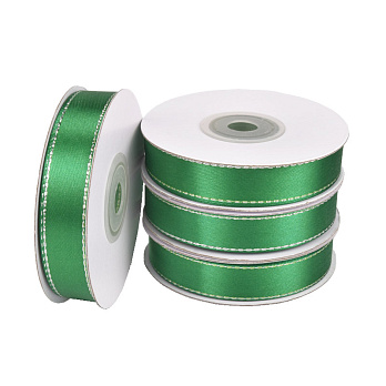 Атласна стрічка з люрексом, 15 мм, Зелена зі сріблом (LEN-061081)